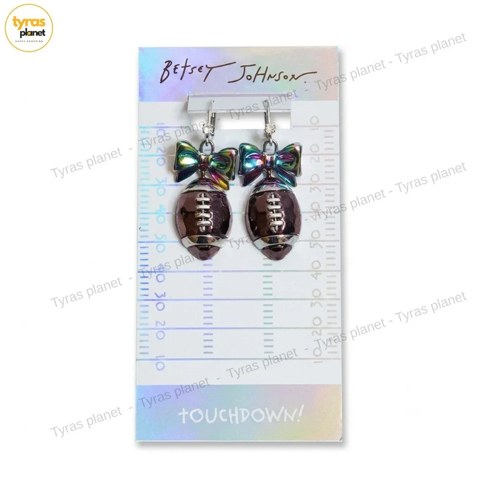 Betsey Johnson Touch Down Iridescent Bow & Brown Metallic Football Drop Earrings